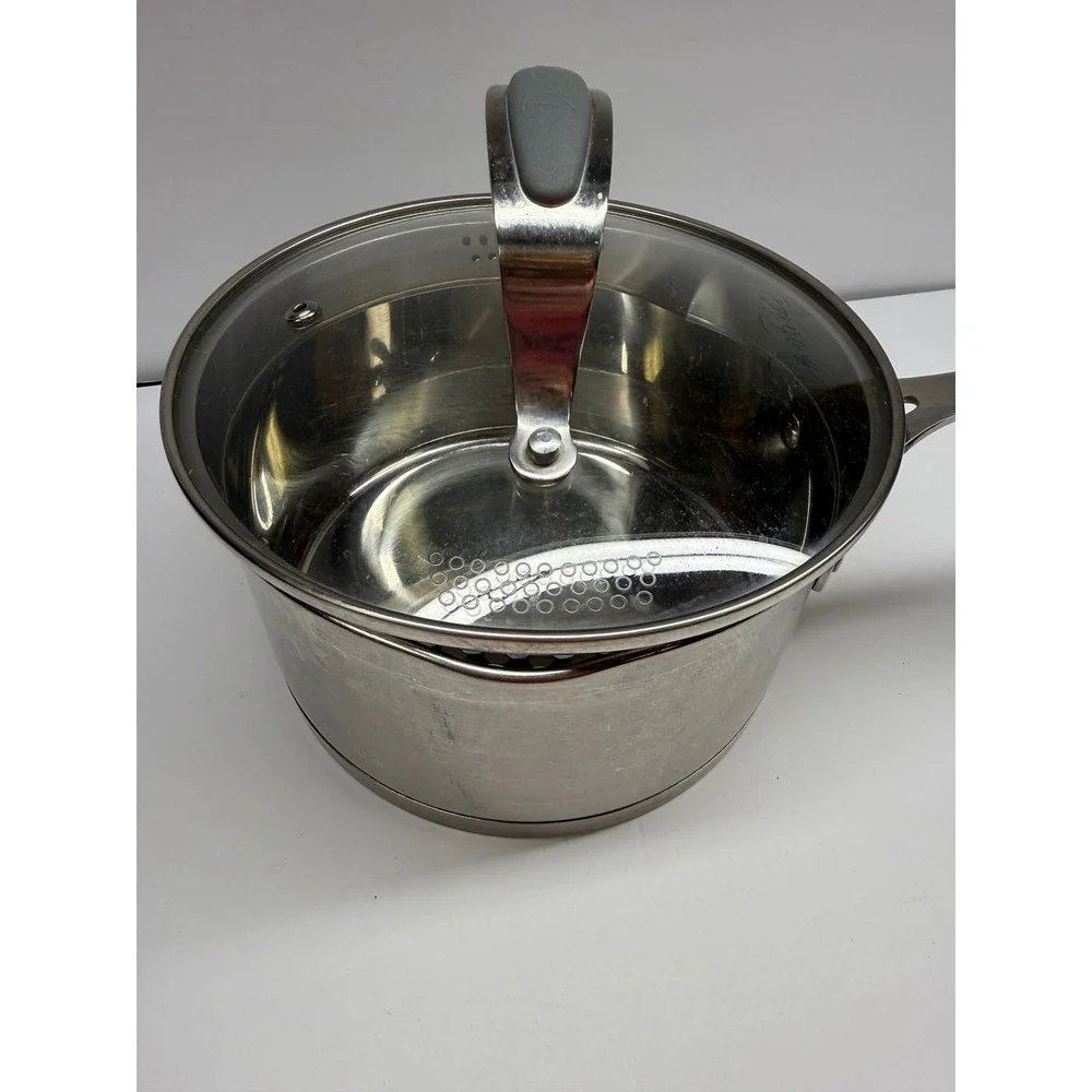 David Burke 2.5 Quart Stainless Steel Saucepan with Straining Lid and Pour Spout